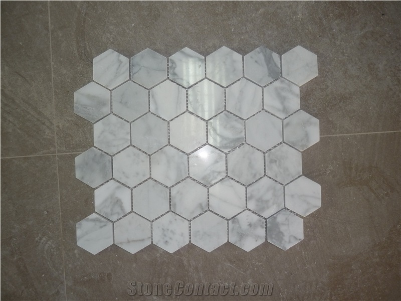 Calacatta Gold Marble Hexagon Mosaic, Italy White Marble Mosaic, Calacatta Carrara Marble Mosaic Tiles,Basketweave Mosaics,Stips Mosaics, Herringbone Mosaics, Octagon Mosaics