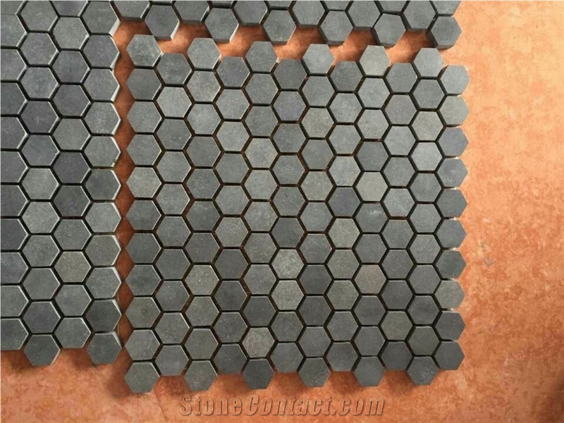China Grey Basalt Hexagon Mosaic,Lava Stone,Basaltina,Basalto,Inca Grey , Basalt Hexagon Mosaic