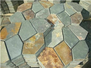 China Multicolor Slate Cobble Stone, Rusty, on Mesh, Walling, Paving, Flooring