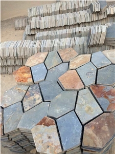China Multicolor Slate Cobble Stone/Rusty/On Mesh/Walling/Paving/Flooring