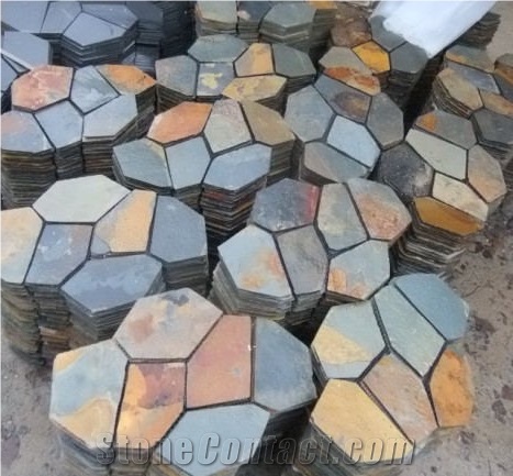 China Multicolor Slate Cobble Stone/Rusty/On Mesh/Walling/Paving/Flooring