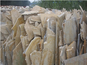 China Yellow Slate Random Flagstone / Yellow Wood Vein Slate Flagstone / Landscaping Stones / Crazy Stone / Irregular Flagstone Landscape