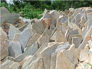 China Yellow Slate Random Flagstone / Yellow Wood Vein Slate Flagstone / Landscaping Stones / Crazy Stone / Irregular Flagstone Landscape