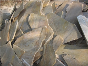 China Yellow Slate Random Flagstone / Yellow Wood Vein Slate Flagstone / Landscaping Stones / Crazy Stone / Irregular Flagstone Landscape