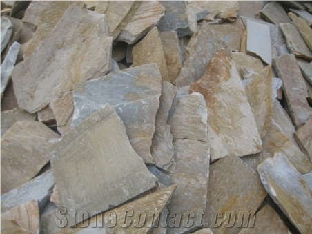 China Yellow Slate Random Flagstone / Yellow Wood Vein Slate Flagstone / Landscaping Stones / Crazy Stone / Irregular Flagstone Landscape