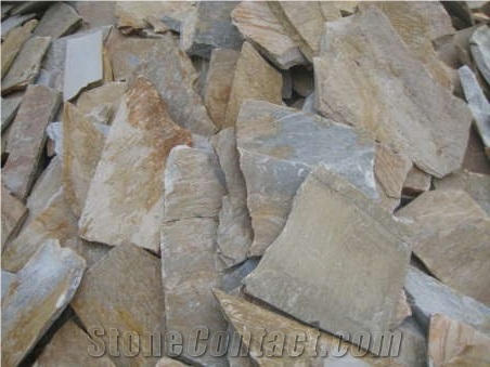 China Yellow Slate Random Flagstone / Yellow Wood Vein Slate Flagstone / Landscaping Stones / Crazy Stone / Irregular Flagstone Landscape, China Yellow Slate Flagstone