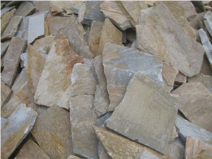 China Yellow Slate Random Flagstone / Yellow Wood Vein Slate Flagstone / Landscaping Stones / Crazy Stone / Irregular Flagstone Landscape, China Yellow Slate Flagstone