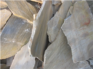 China Yellow Slate Random Flagstone / Yellow Wood Vein Slate Flagstone / Landscaping Stones / Crazy Stone / Irregular Flagstone Landscape, China Yellow Slate Flagstone