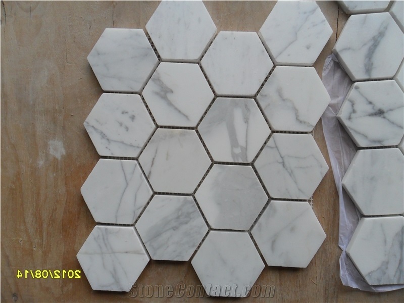 Octagon Hexagon Mosaics,Calacatta Gold Marble Hexagon Mosaic, Italy Calacatta Carrara Marble Mosaic, Calacatta Carrara Marble Mosaic Tiles, Herringbone Mosaics
