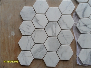 Octagon Hexagon Mosaics,Calacatta Gold Marble Hexagon Mosaic, Italy Calacatta Carrara Marble Mosaic, Calacatta Carrara Marble Mosaic Tiles, Herringbone Mosaics