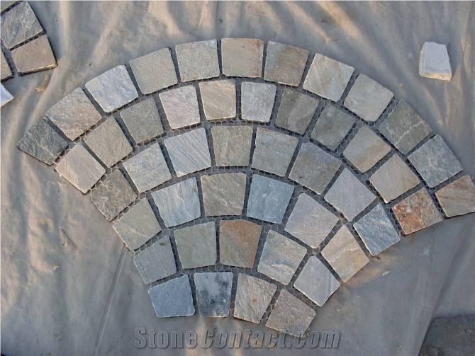 Slate/Cobble Stone/Rusty/On Mesh, China Multicolor Slate Flagstone