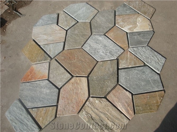 Slate/Cobble Stone/Rusty/On Mesh, China Multicolor Slate Flagstone