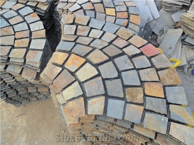 Slate/Cobble Stone/Rusty/On Mesh, China Multicolor Slate Flagstone