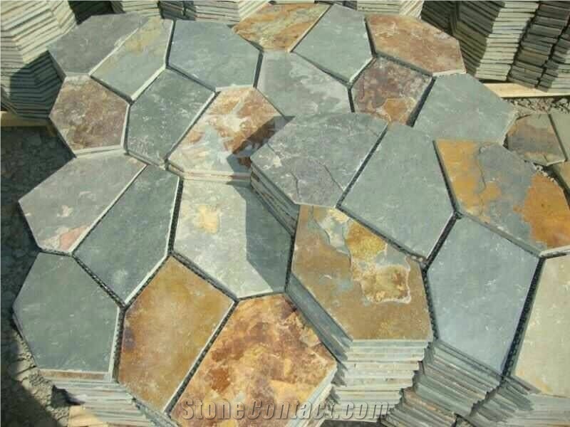 Slate/Cobble Stone/Rusty/On Mesh, China Multicolor Slate Flagstone