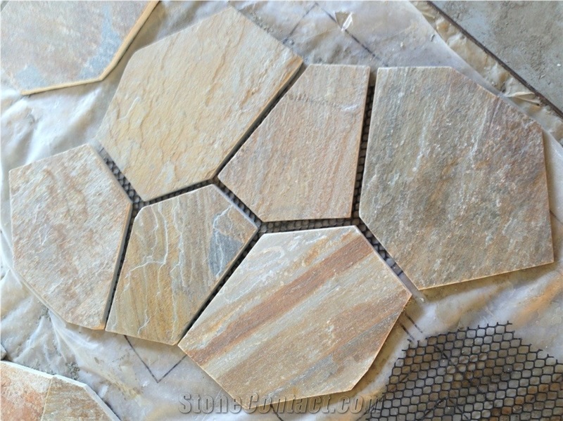 Slate/Cobble Stone/Rusty/On Mesh/Walling/Paving/Flooring/Multicolor, China Multicolor Slate Flagstone