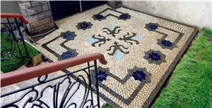Natural Pebble Stone Mosaic Medallion,Pebble Stone Mosaic Carpet Medallion,Pebble Mix Mosaic Medallion