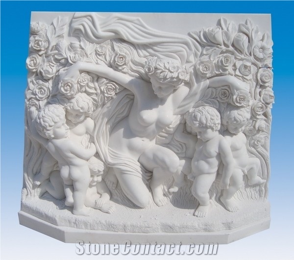 Sr-015 White Marble, White Marble Relief & Etching