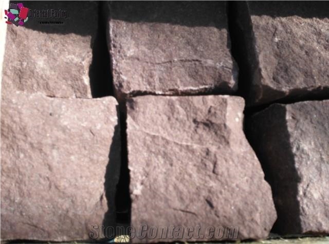 Paving Setts, Red Porphyry Cobble Stone, Red Cube Stones for Courtyard/Garden Road/Driveway