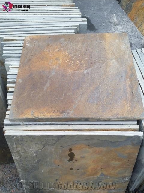 Yellow Rusty Slate Tiles, Natural Dark Rusty Slate Stone Floor Covering Tile, Rusty Flooring Slate Tile