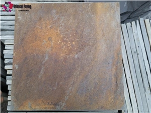 Yellow Rusty Slate Tiles, Natural Dark Rusty Slate Stone Floor Covering Tile, Rusty Flooring Slate Tile