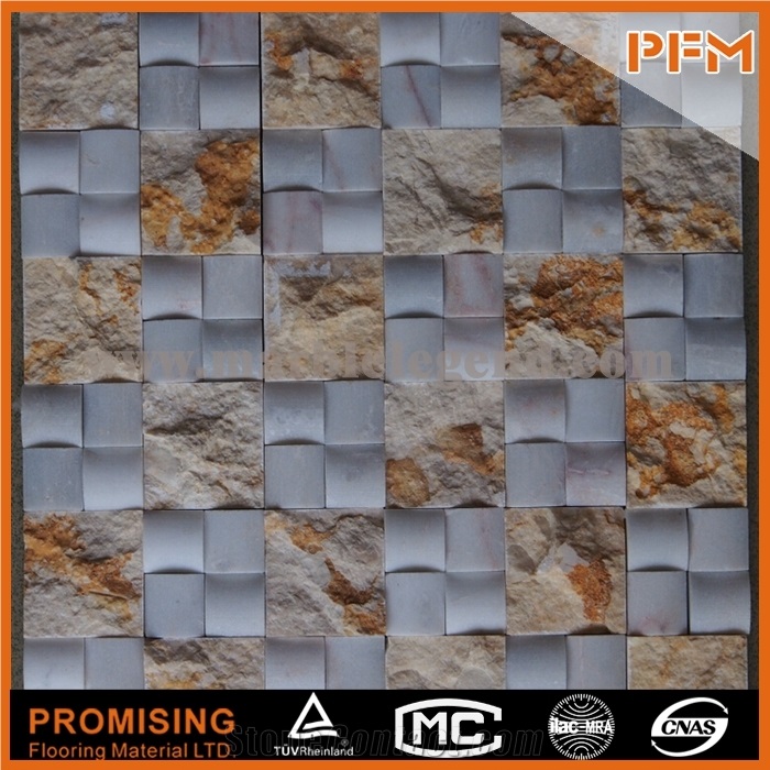 Backsplash China Grey Travertine Mosaic, Big Size Mosaic
