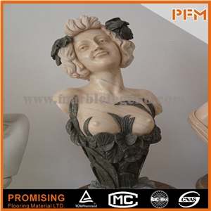 Beautiful Arabescato Corchia Marble Woman Hand Carved Natural Stone Bust Statue, Arabescato Corchia White Marble Statues