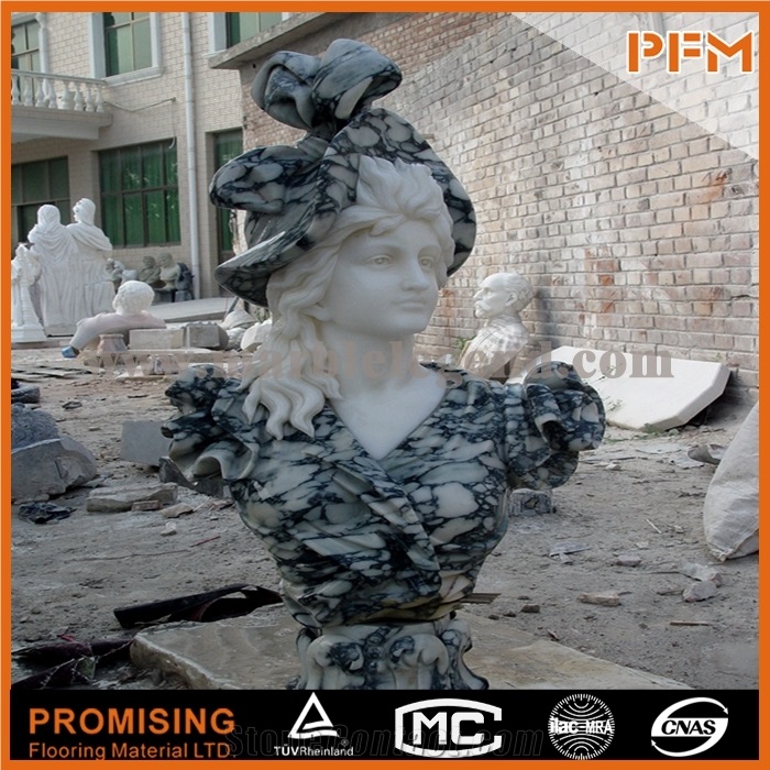 Beautiful Arabescato Corchia Marble Woman Hand Carved Natural Stone Bust Statue, Arabescato Corchia White Marble Statues