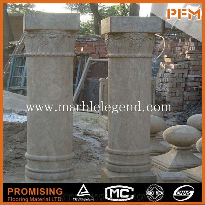 Beige Stone Columns for Wedding Decoration,Marble Carving Stone Column,Beautiful Stone Home Decoration Columns