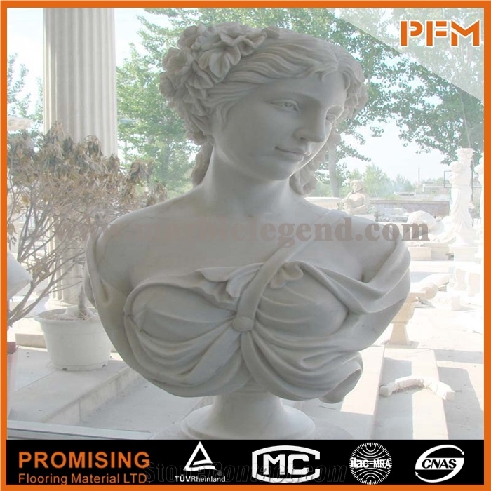 Carved White Marble Bust Beautiful Woman Bust Statue, Hunan White Marble Statues