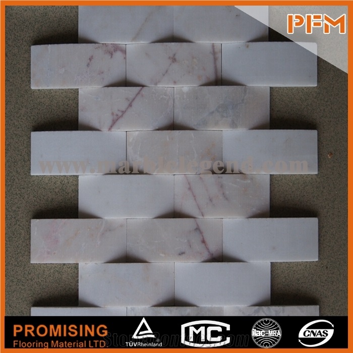 China Pure Hand Carved Natural Stone White Marble + Glass Mosaic
