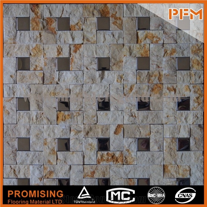 Crystal Glass Mosaic and Resin Wall Tile, Square Pattern Glass Stone Mosaic Blue Stone Mosaic