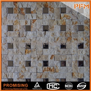 Crystal Glass Mosaic and Resin Wall Tile, Square Pattern Glass Stone Mosaic Blue Stone Mosaic