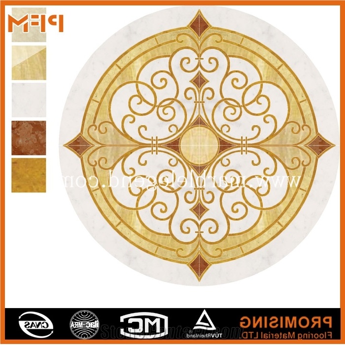 Elevator Marble Flooring Design,Marble Inlay Floor Pattern, Golden Yellow Marble Medallion
