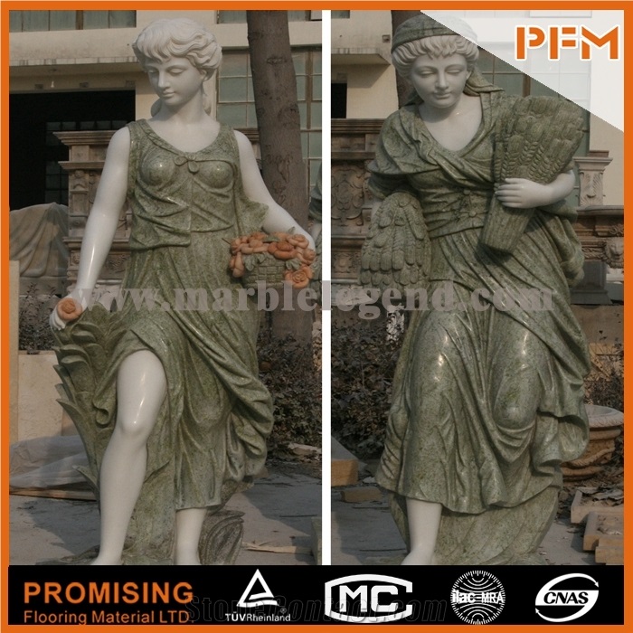 Hand Carved Apple Green Marble Statue Ladies Garden Statue