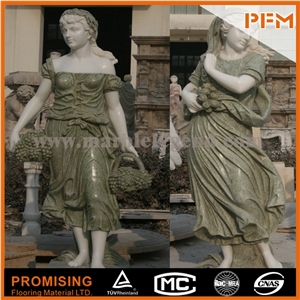 Hand Carved Apple Green Marble Statue Ladies Garden Statue
