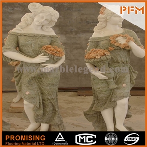 Hand Carved Green Marble Statue Lady Garden Statue, Apple Green Marble Statues