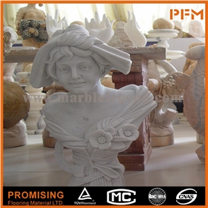 Hand Carved Lady Woman White Marble Bust Statue, Hunan White Marble Statues