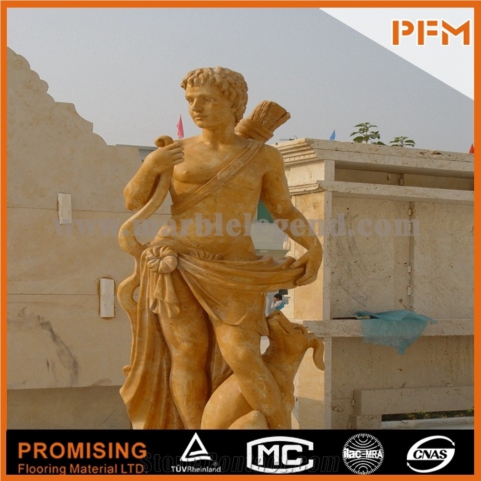 Henan Yellow Limestone Grand Yellow Stone Artworks with Man Statue