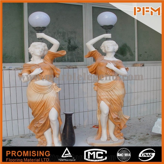 Henan Yellow Limestone Grand Yellow Stone Artworks with Man Statue