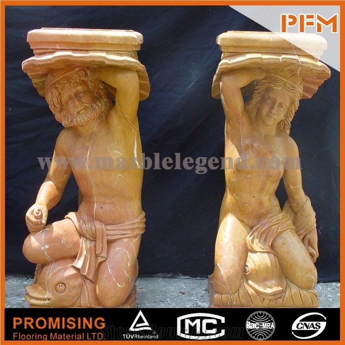 Henan Yellow Limestone Grand Yellow Stone Artworks with Man Statue