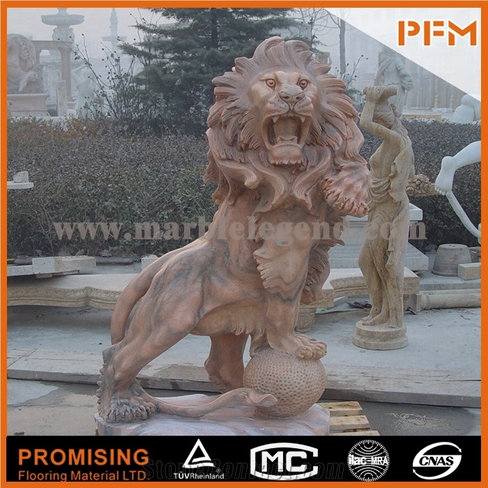 High-Polishing Hand Carved Henan Yellow Limestone Lion Animal Statues