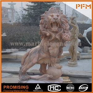 High-Polishing Hand Carved Henan Yellow Limestone Lion Animal Statues