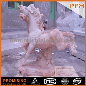 High-Polishing Hand Carved Red Marble Lion Animal Statues