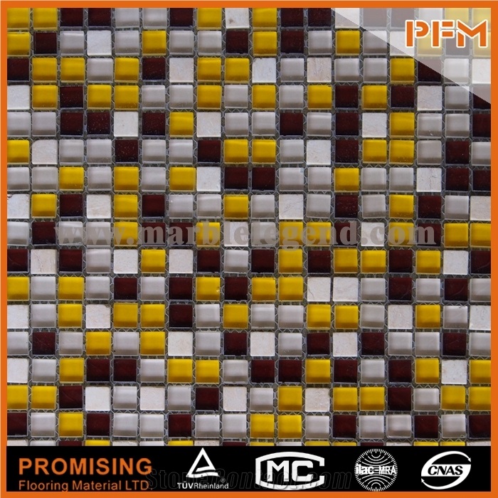 High Quality Bathroom Glass Wall Tiles Square Glass Mosaic with Stone Glass and Stone Mosaic Art Design Hand-Cut Picture Pattern for Wall Tile