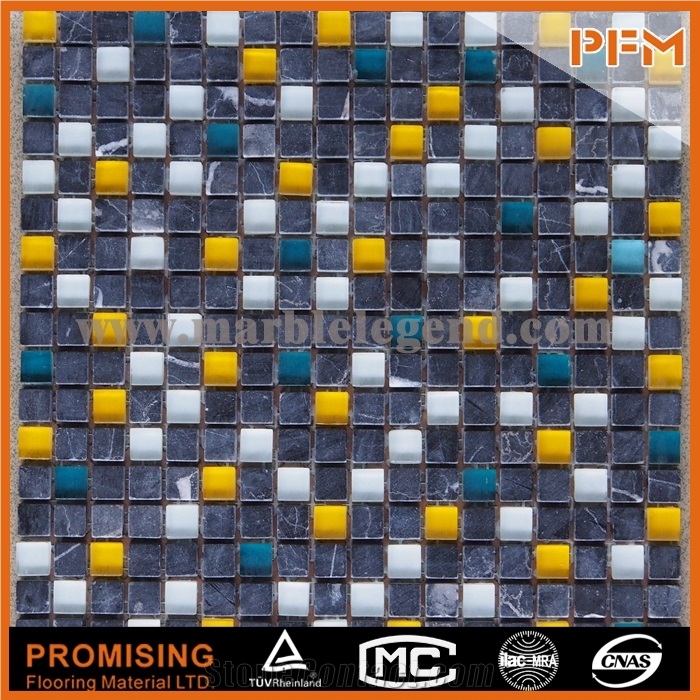 High Quality Bathroom Glass Wall Tiles Square Glass Mosaic with Stone Glass and Stone Mosaic Art Design Hand-Cut Picture Pattern for Wall Tile