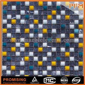 High Quality Bathroom Glass Wall Tiles Square Glass Mosaic with Stone Glass and Stone Mosaic Art Design Hand-Cut Picture Pattern for Wall Tile