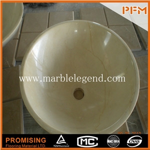 High Quality Vessel Sink, Beige Marble Basin Wash Hand Basin,Beautiful Round Beige Stone Basin