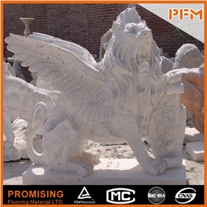 Home Decor Antique Sculpture Art Modern Statue Fly Lion Cream Travertine Sculpture Beautiful Animal Collectibles Statue