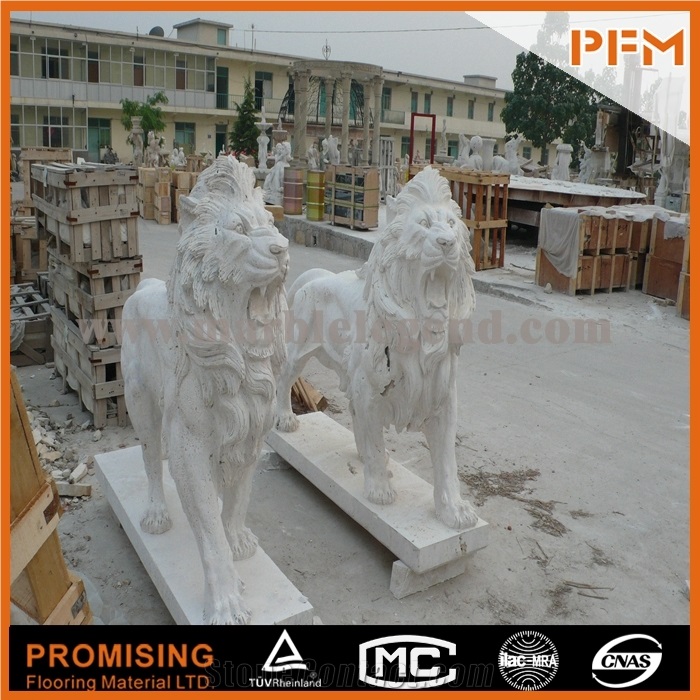 Home Decor Antique Sculpture Art Modern Statue Fly Lion Cream Travertine Sculpture Beautiful Animal Collectibles Statue