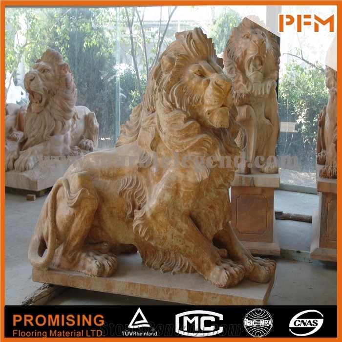Home Decor Antique Sculpture Art Modern Statue Lion Henan Yellow Limestone Handcraft Sculpture Beautiful Animal Collectibles Statue